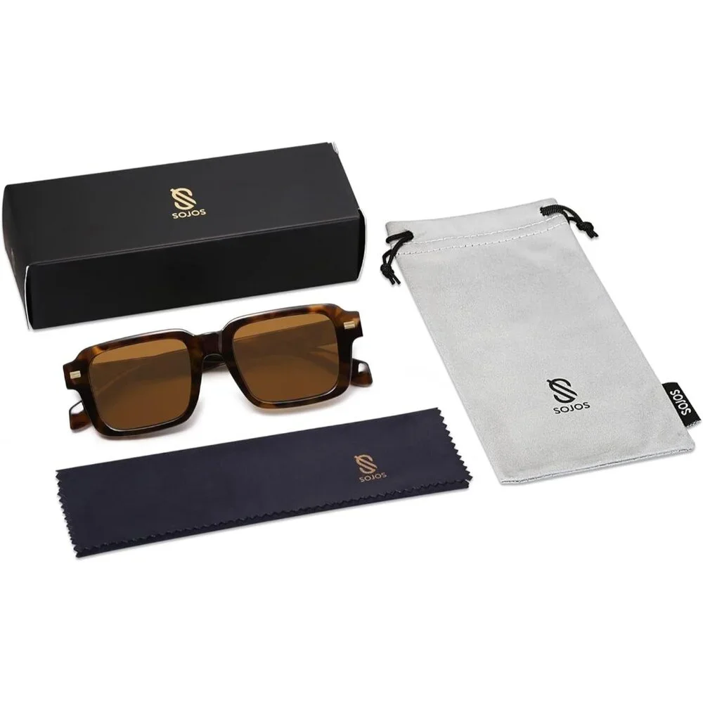 💫 Women Brown Classic Square Sunglasses Retro Vintage Rectangle Shades Eyewear